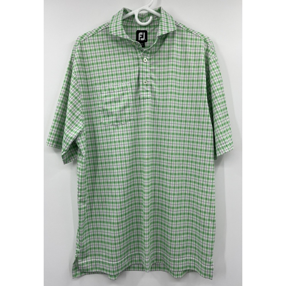 FootJoy Green Plaid Polo Golf Shirt Medium Pocketed Bucks Run Logo - Picture 1 of 5